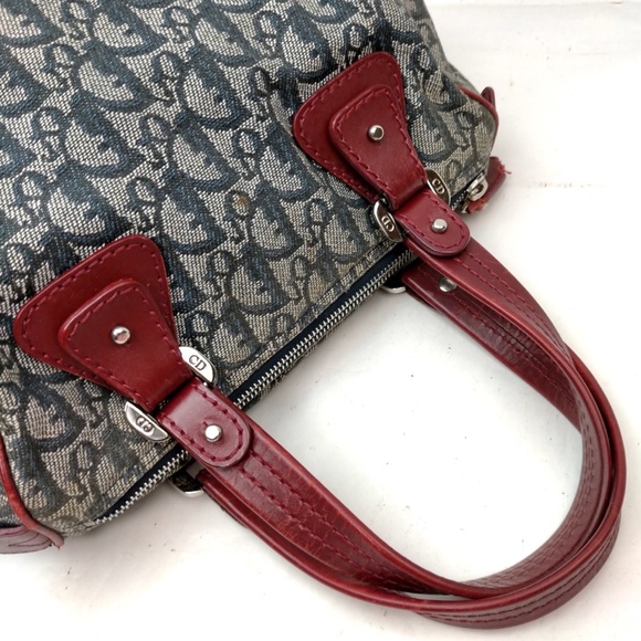 Christian Dior Navy Blue canvas and red burgundy leather straps made in Italy - Picture 2 of 9